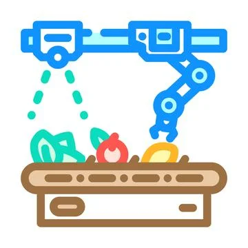 Robotic sorting system robot harvests color icon vector illustration Stock Illustration