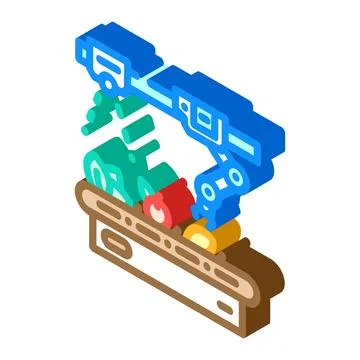 Robotic sorting system robot harvests isometric icon vector illustration Stock Illustration