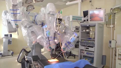 In the robotic surgery operating room. A robot for surgical operations. Stock Footage 307491488
