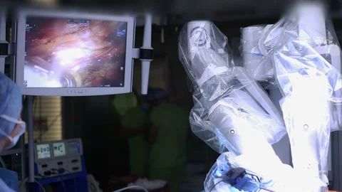 In the robotic surgery operating room. Robotic surgery. 스톡 동영상 236415770