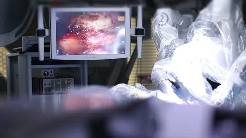 In the robotic surgery operating room. Robotic surgery. Stock Footage 236415865