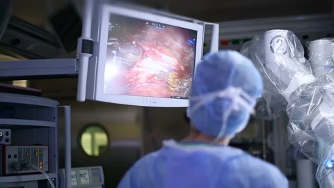 In the robotic surgery operating room. Robotic surgery. Stock Footage 236416047