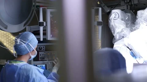 In the robotic surgery operating room. Robotic surgery. Stock Footage 236416165
