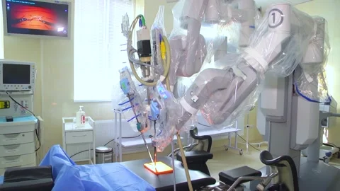 In the robotic surgery operating room. Robotic surgery. Stock Footage 307491352