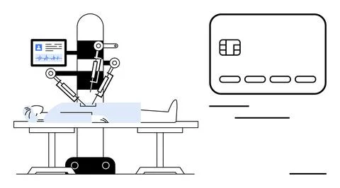 Robotic Surgery Performing Operation Next to Credit Card with Digital Interfa Stock Illustration