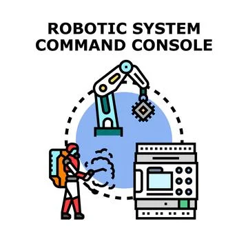 Robotic system command console controlling automated production Stock Illustration