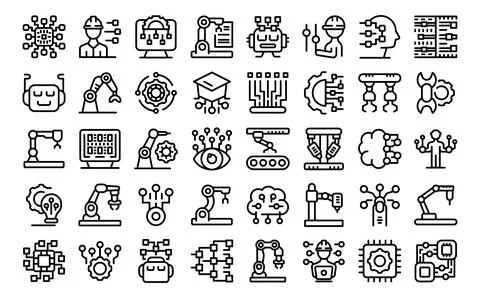 Robotic systems engineer icons set outline vector. Software coding 스톡 일러스트