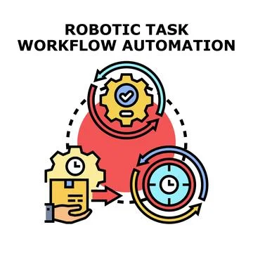 Robotic task workflow automating business process management concept Stock Illustration