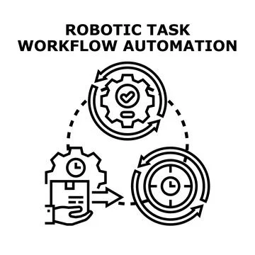 Robotic task workflow automating business process management concept Stock Illustration