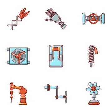Robotic tech icons set, cartoon style 스톡 일러스트