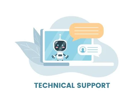 Robotic technical support banner or emblem, flat vector illustration isolated. Stock Illustration