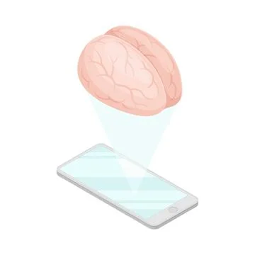 Robotic Technology with Artificial Intelligence and Smartphone Isometric Vector Stock Illustration