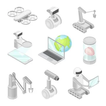 Robotic Technology with Electronic Equipment and Artificial Intelligence Like Stock Illustration