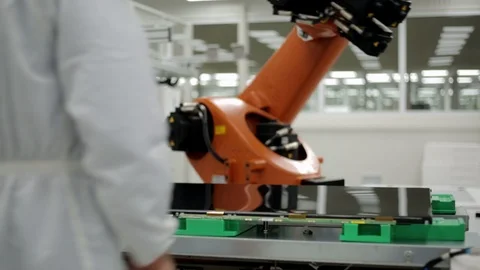 Robotic Technology of Electronic TV Factory Stock Footage