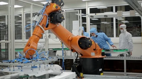 Robotic Technology of Electronic TV Factory Stock Footage 104896141