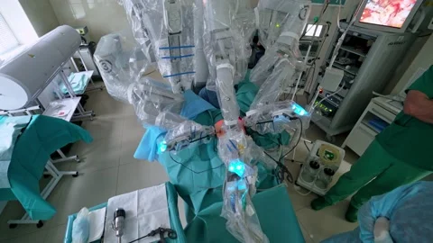 Robotic technology equipment in clinic. Minimally invasive surgery Stock Footage