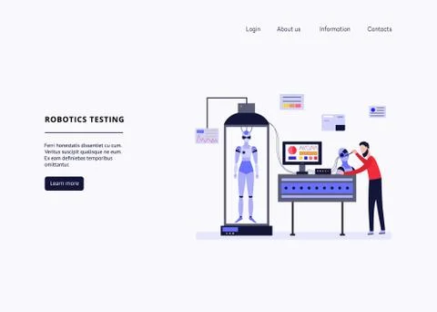 Robotic testing - man in futuristic lab doing quality check on humanoid cyborg Stock Illustration