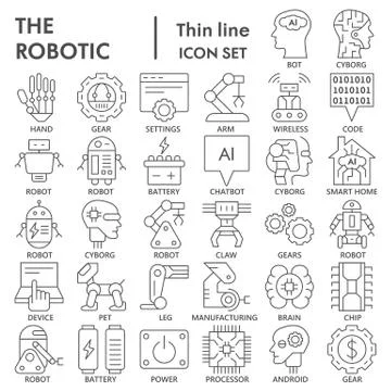 Robotic thin line icon set, automatic technology symbols collection or sketches Stock Illustration