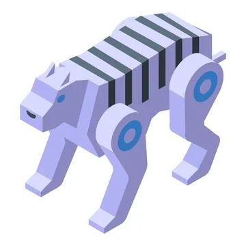 Robotic tiger walking, exploring isometric futuristic landscapes Illustrazione stock