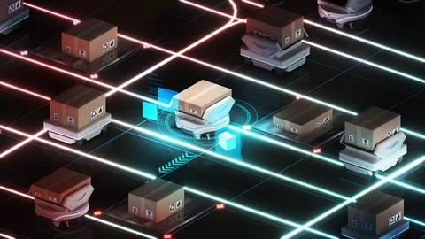 Robotic transportation and cargo handling,using automation in product managem Stock Illustration