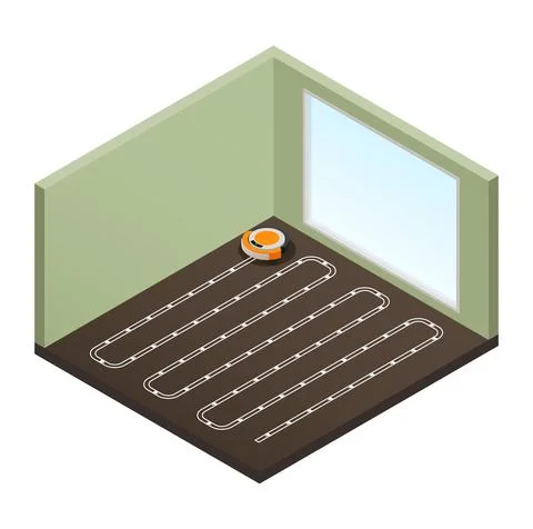 Robotic vacuum cleaner promo web banner ad. Robovac promotion advertisement Stock Illustration