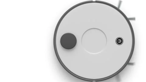 Robotic vacuum cleaner sliding across the white screen. Green screen included Video stock 143307143