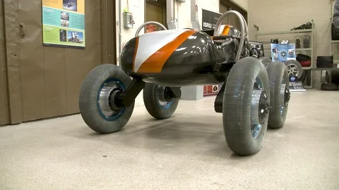 Robotic vehicle being tested in the workshop Stock Footage 93578488
