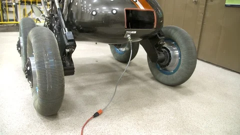 Robotic vehicle being tested in the workshop Stock Footage 93578516