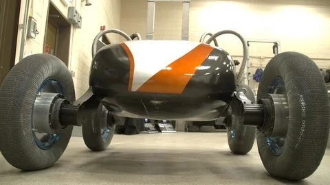 Robotic vehicle being tested in the workshop Stock Footage 93578691