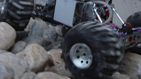 Robotic vehicle moving through the rocks Stock Footage 93580202