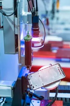 Robotic vision sensor camera system in phone intellegence factory Stock Photos