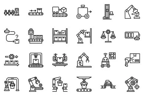Robotic Warehouse Automation Line Icon Set Vector Collection Stock Illustration
