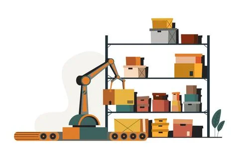 Robotic Warehouse Illustration Stock Illustration