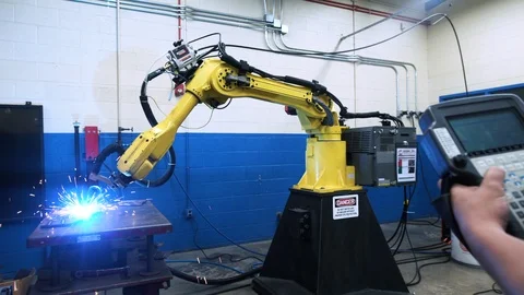 Robotic Welding Arm with Control Panel Stock Footage 106519224