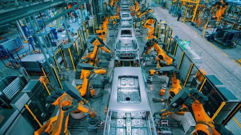 Robotic Welding Car Body Frame Sparks Assembly Li Stock Footage 339320171