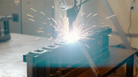 Robotic welding does the job of welding the part. Stock Footage 132787673