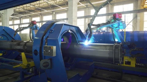 Robotic welding equipment in a manufacture Stock Footage