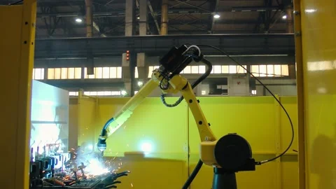 Robotic welding performs program work in the enterprise without human Stock Footage 132586590