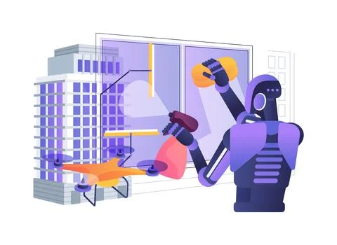 Robotic Window Washing Drone abstract concept vector illustration. Stock Illustration