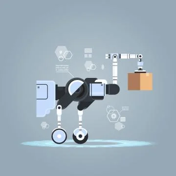 Robotic worker loading cardboard boxes hi-tech smart factory warehouse logistics Stock Illustration