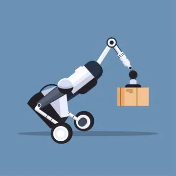 Robotic worker loading cardboard boxes hi-tech smart factory robot artificial Stock Illustration