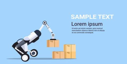 Robotic worker loading cardboard boxes hi-tech smart factory robot artificial Stock Illustration