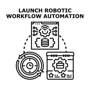 Robotic workflow automation process launching for business Illustrazione stock