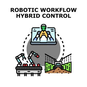 Robotic workflow hybrid control concept automation system 스톡 일러스트