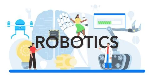 Roboticis typographic header. Robotic engineering and constructing. Stock Illustration