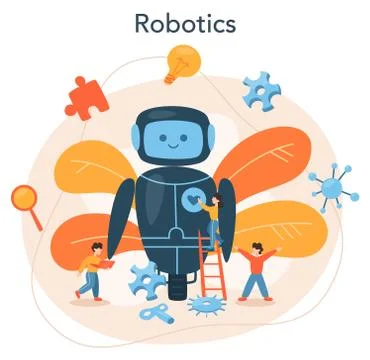 Roboticist concept. Robotic engineering and constructing. Idea of artificial Ilustración de archivo