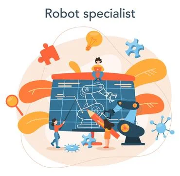 Roboticist concept. Robotic engineering and constructing. Idea of artificial 스톡 일러스트