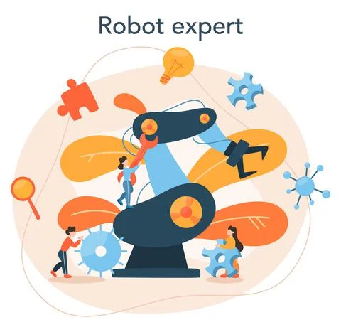 Roboticist concept. Robotic engineering and constructing. Idea of artificial Ilustración de archivo