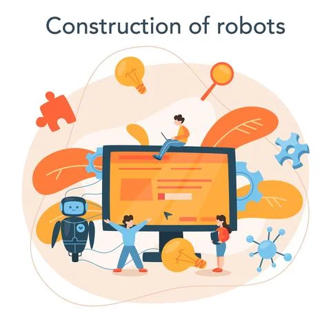 Roboticist concept. Robotic engineering and constructing. Idea of artificial 스톡 일러스트
