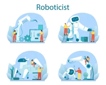 Roboticist concept set. Robotic engineering and constructing Ilustración de archivo